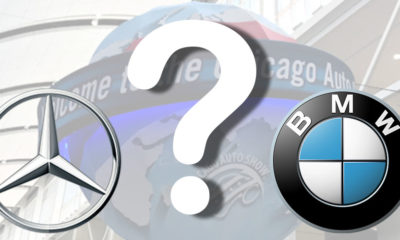 Mercedes-Benz and BMW Logo with question mark in the middle