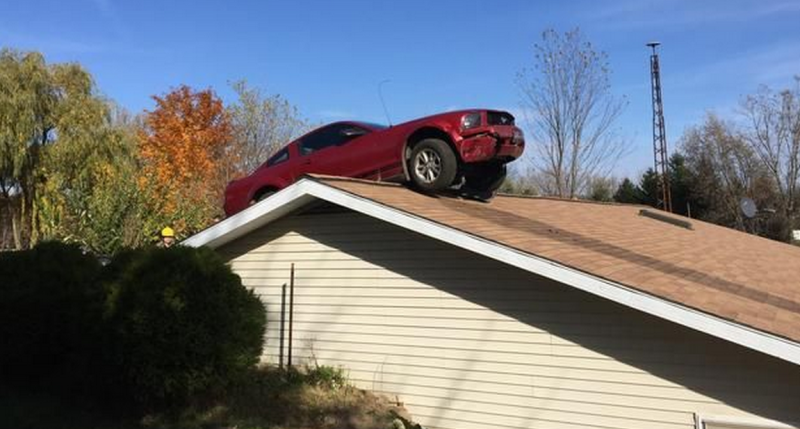 ford mustang on rooftop