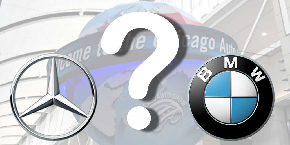 Mercedes-Benz and BMW Logo with question mark in the middle