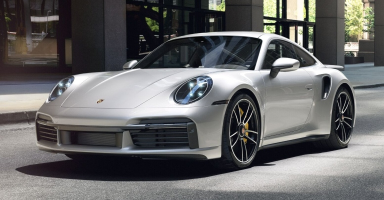 Porsche 911 silver front view